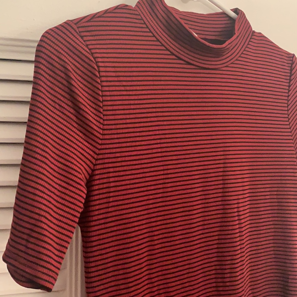 Agaci - Black and Burgundy Stripe Mini Dress